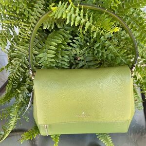 Kate Spade Leila Pebbled Leather Medium Flap Shoulder Bag kelp fores  NWT’s